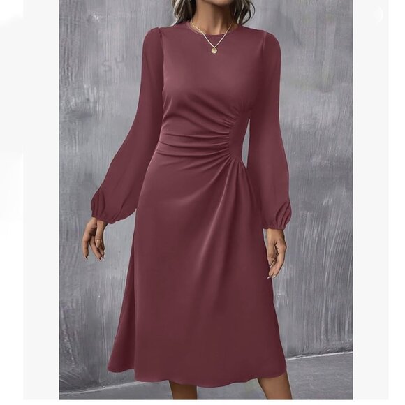 Happy Sailed Fall-Winter Ruched Midi Dress - Picture 2 of 11